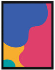 Algodón de Azúcar: formas azul, rosa fucsia, amarilla y turquesa que se encajan, cuadro con marco negro (FO-133)