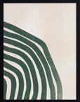 Curvas de Nivel: curvas concéntricas en verde bosque sobre fondo crema, cuadro con marco negro (F-064)
