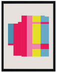 Registro: franjas verticales fucsia, rosa, amarillo y azul con bordes escalonados, cuadro con marco negro (JG-124)