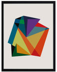 Topacio: forma facetada en verde oscuro, turquesa, ocre, naranja y morado sobre fondo claro, cuadro con marco negro (JG-144)