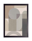 Capas Suaves: capas translúcidas en beige, taupe y gris con un círculo gris, cuadro con marco negro (A-020)