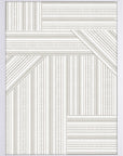 Lindero: bloques de líneas finas grises y beige, verticales, horizontales y diagonales, cuadro con marco blanco (L-006)