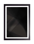 Noche Suave: fondo negro con destellos de luz gris tenue y borde blanco, cuadro con marco negro (ELEG-003)
