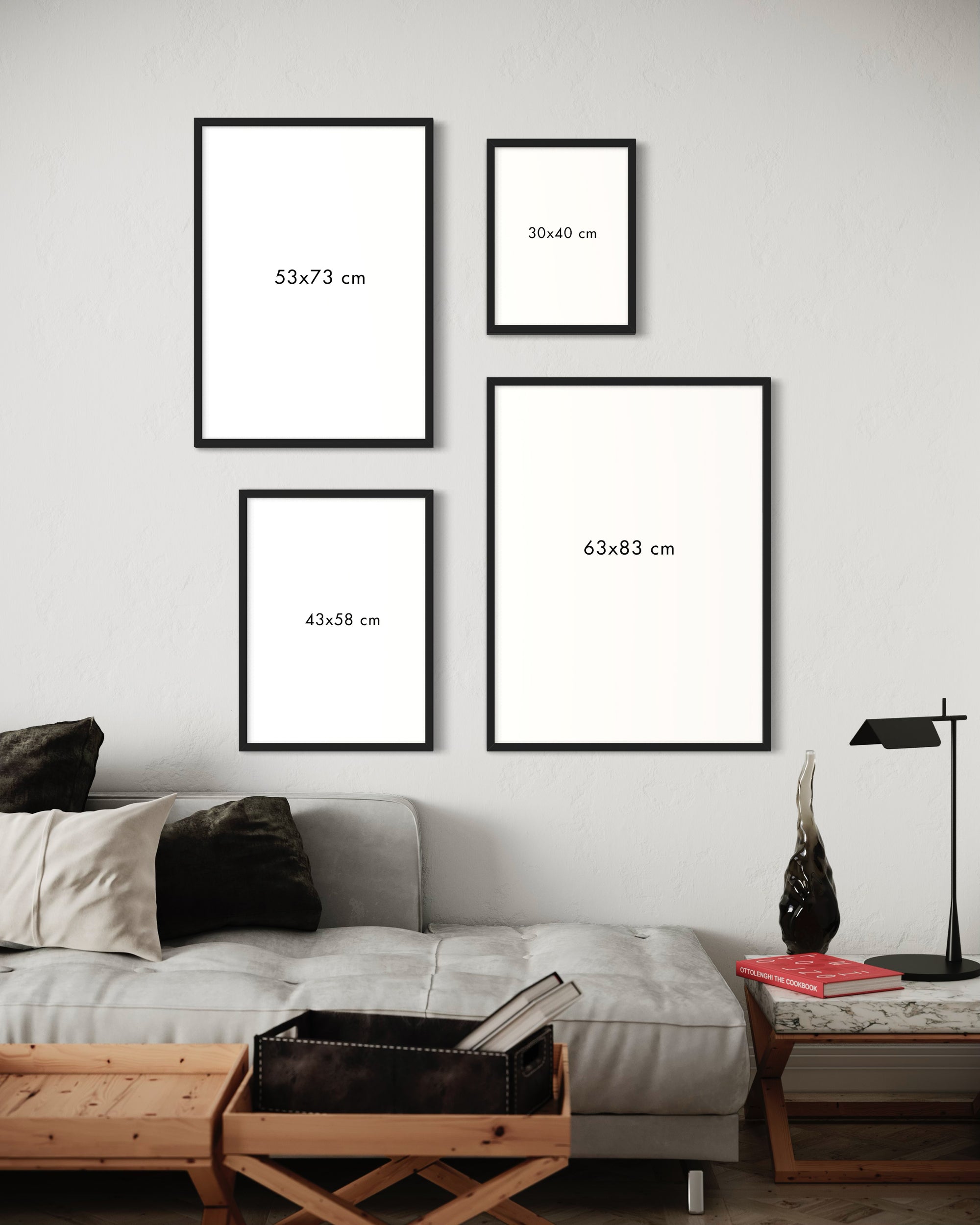 Set de 3 cuadros decorativos “Contraste Lineal” de 53x73cm