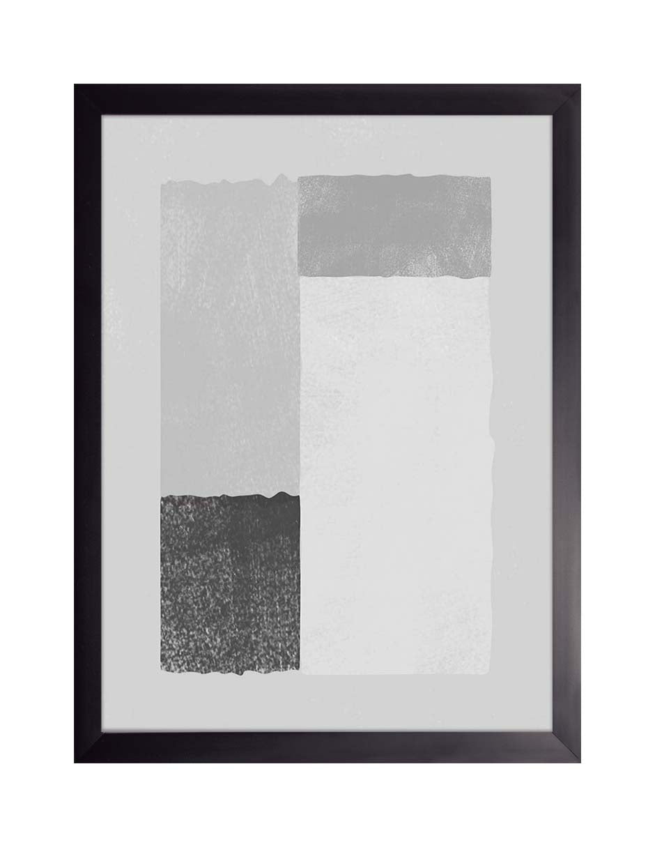 Bloques Grises: bloques en grises y negro con textura sobre fondo gris claro, cuadro con marco negro (SG-028)