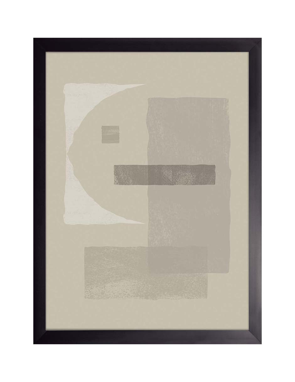 Contrafuerte: arco crema y rectángulos taupe, gris y gris oscuro con bordes irregulares, cuadro con marco negro (SG-017)