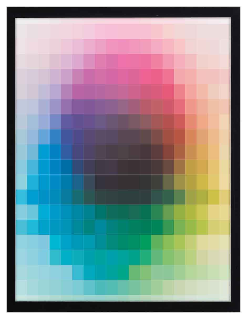 Desenfoque: cuadros grandes en degradado de rosa, morado, azul, verde y amarillo, cuadro con marco negro (JG-155)
