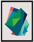 Esmeralda: planos facetados en verde esmeralda, azul petróleo y turquesa, cuadro con marco negro (JG-147)