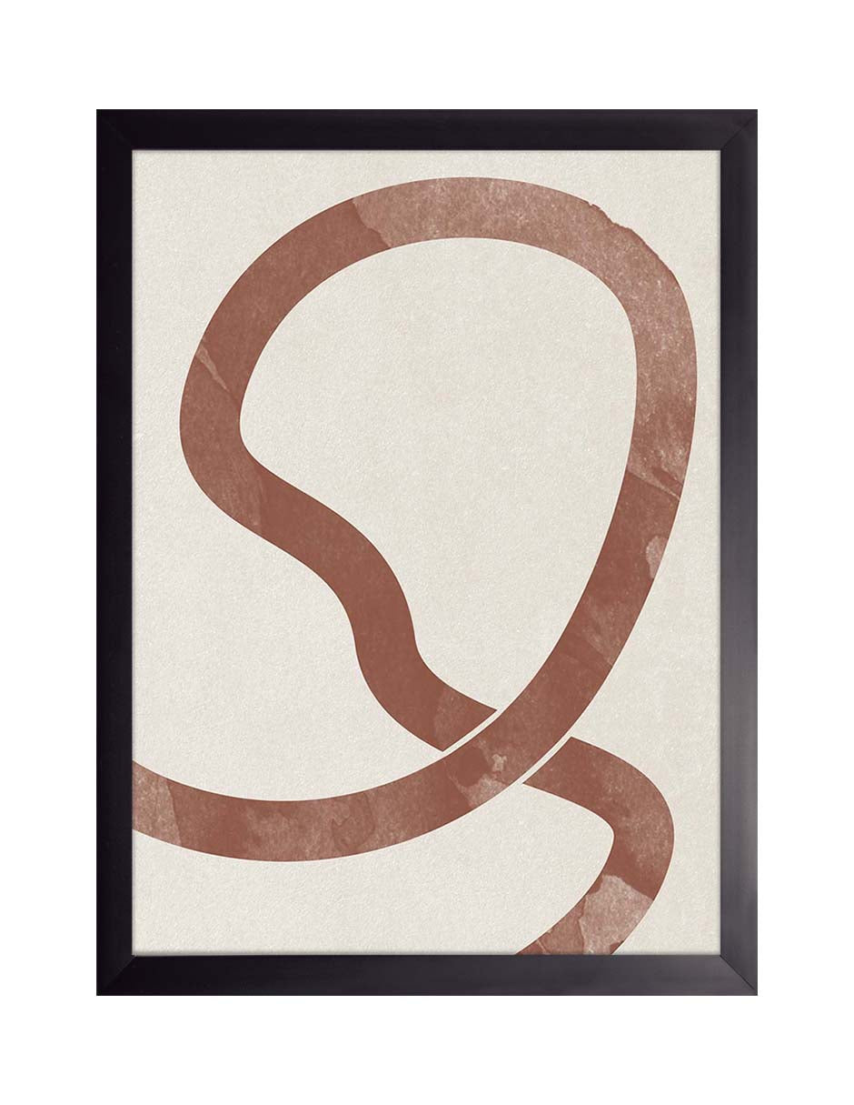 Lazada: línea gruesa terracota que forma un gran lazo sobre fondo crema, cuadro con marco negro (SAB-011)