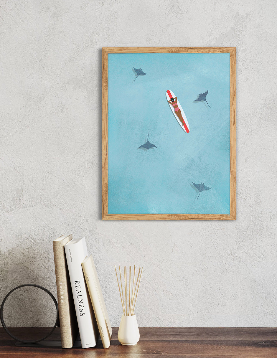 Mantarrayas: cuadro decorativo, vista 2 (madera ambiente)