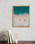 Sombrillas Rojas: cuadro decorativo, vista 2 (madera ambiente)
