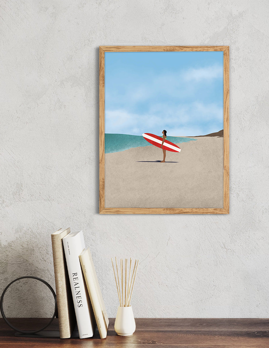 Surfista: cuadro decorativo, vista 2 (madera ambiente)