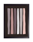 Ciruelo: seis barras verticales irregulares en malva, rosa, ciruela y gris, cuadro con marco negro (PAL-013)