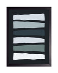 Escarcha: seis barras horizontales irregulares en gris, azul y verde grisáceo, cuadro con marco negro (PAL-011)