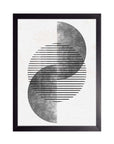 Espejismo Gris: dos semicírculos de textura gris, cuadro con marco negro (JG-025)
