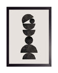 Faro: torre de medias lunas y esferas negras sobre fondo crema, cuadro con marco negro (F-031)