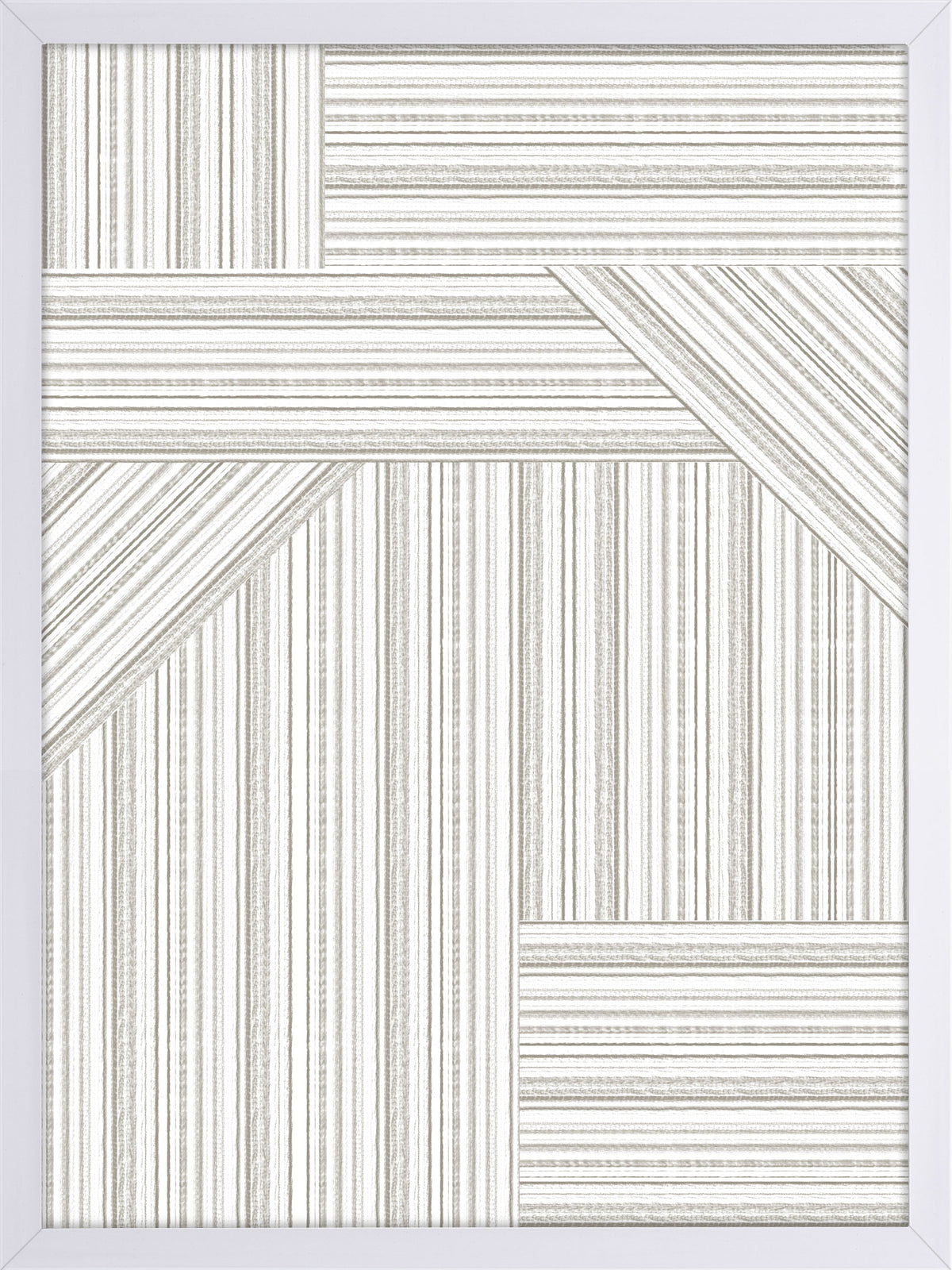 Lindero: bloques de líneas finas grises y beige, verticales, horizontales y diagonales, cuadro con marco blanco (L-006)