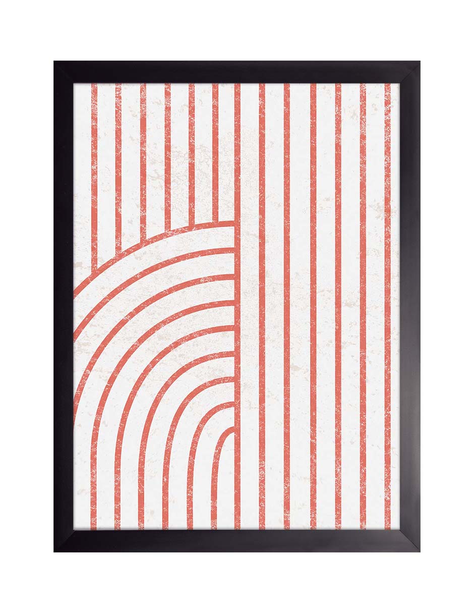 Marquesina: líneas rojo coral verticales con un cuarto de arco a la izquierda, cuadro con marco negro (JG-020)