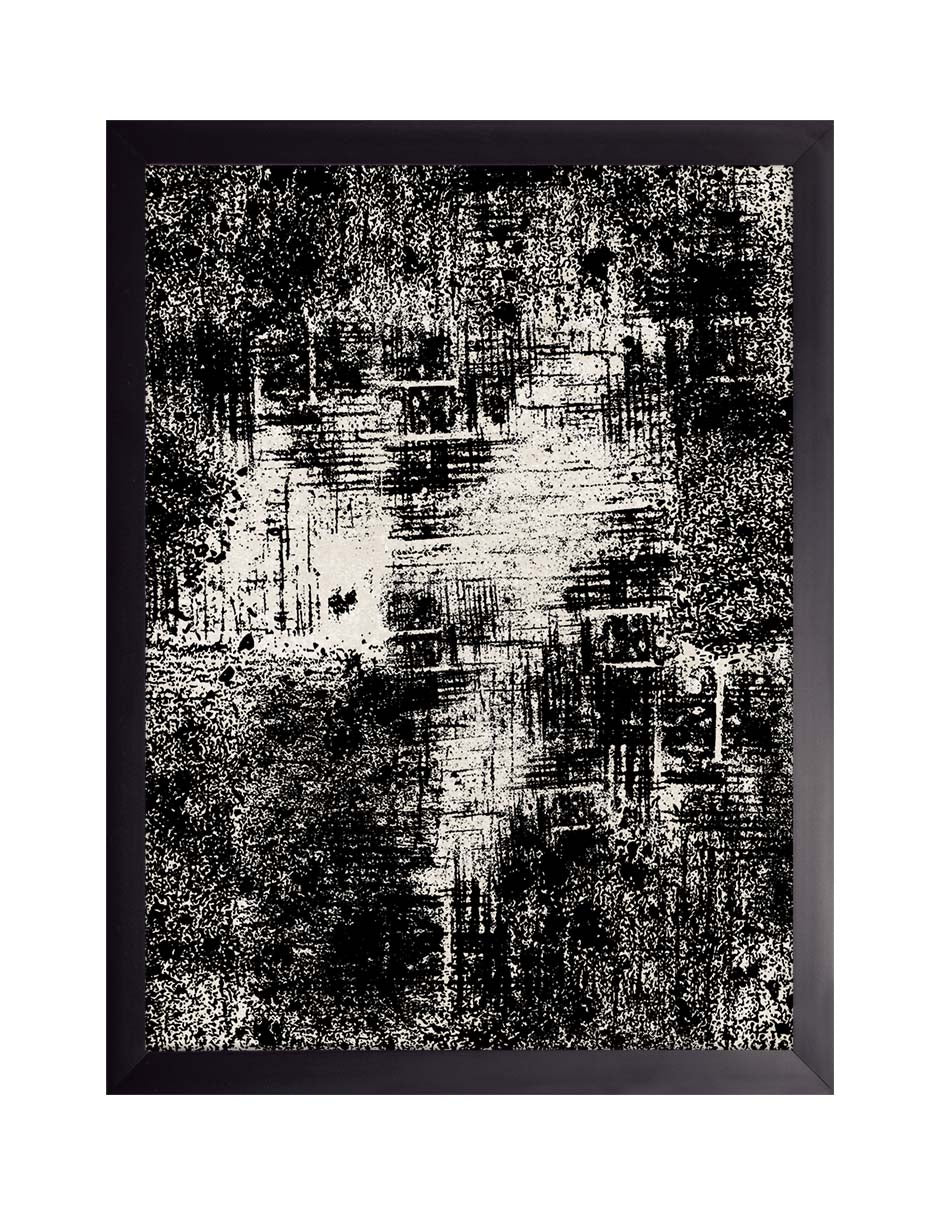 Muro Desgastado: textura de muro desgastado en negro y crema con rayones y huecos, cuadro con marco negro (ELEG-023)