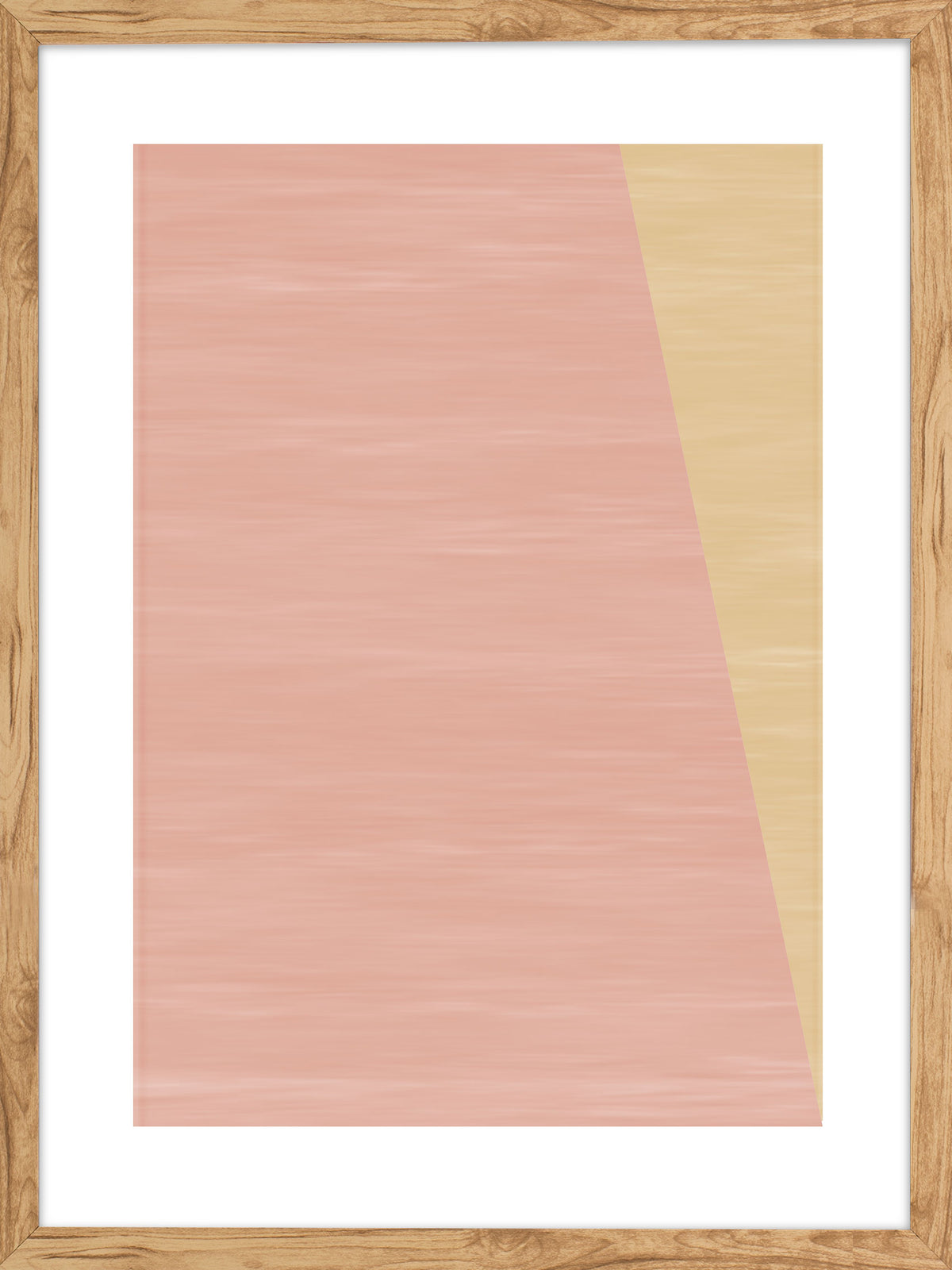 Ocre: campo rosa salmón con una franja ocre inclinada a la derecha y textura suave, cuadro con marco madera (OA-003)
