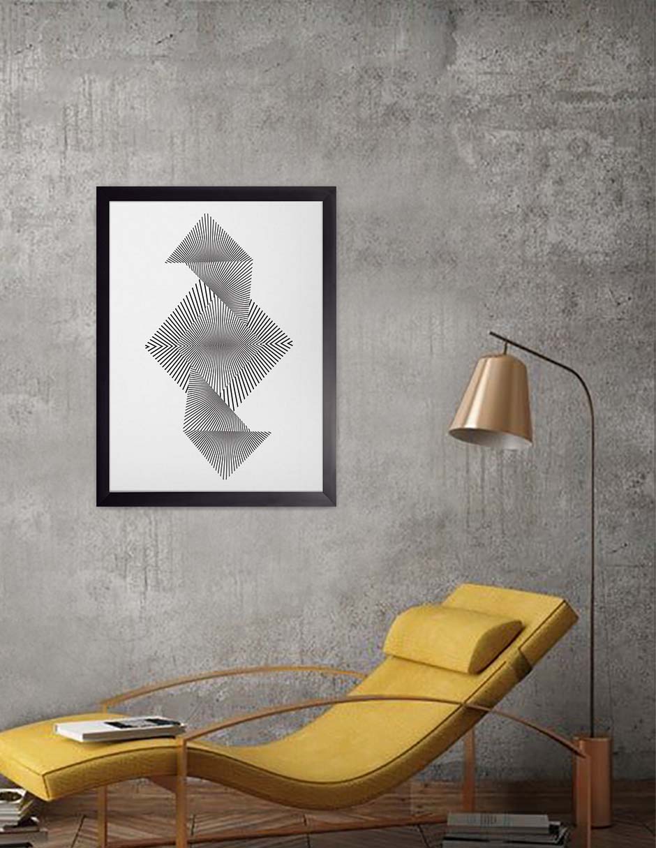 Origami: cuadro decorativo, vista 3 (negro render)