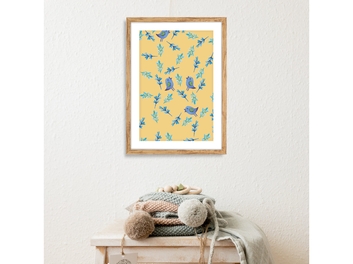 Pajaritos Azules: cuadro decorativo, vista 2 (c render 01)