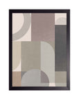 Piedra Suave: rectángulos y arcos en taupe, gris, rosa pálido y carbón, cuadro con marco negro (A-021)