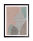 Río Punteado: manchas rosa palo, gris verdoso y taupe con puntos negros, cuadro con marco negro (A-007)